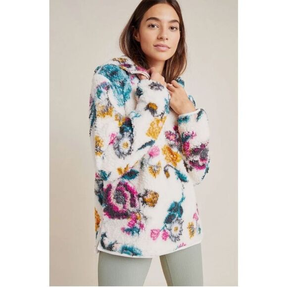 ANTHROPOLOGIE Saturday Sunday Rosemarie Hooded Sherpa Jacket Teddy Sweater Flora - Picture 2 of 12